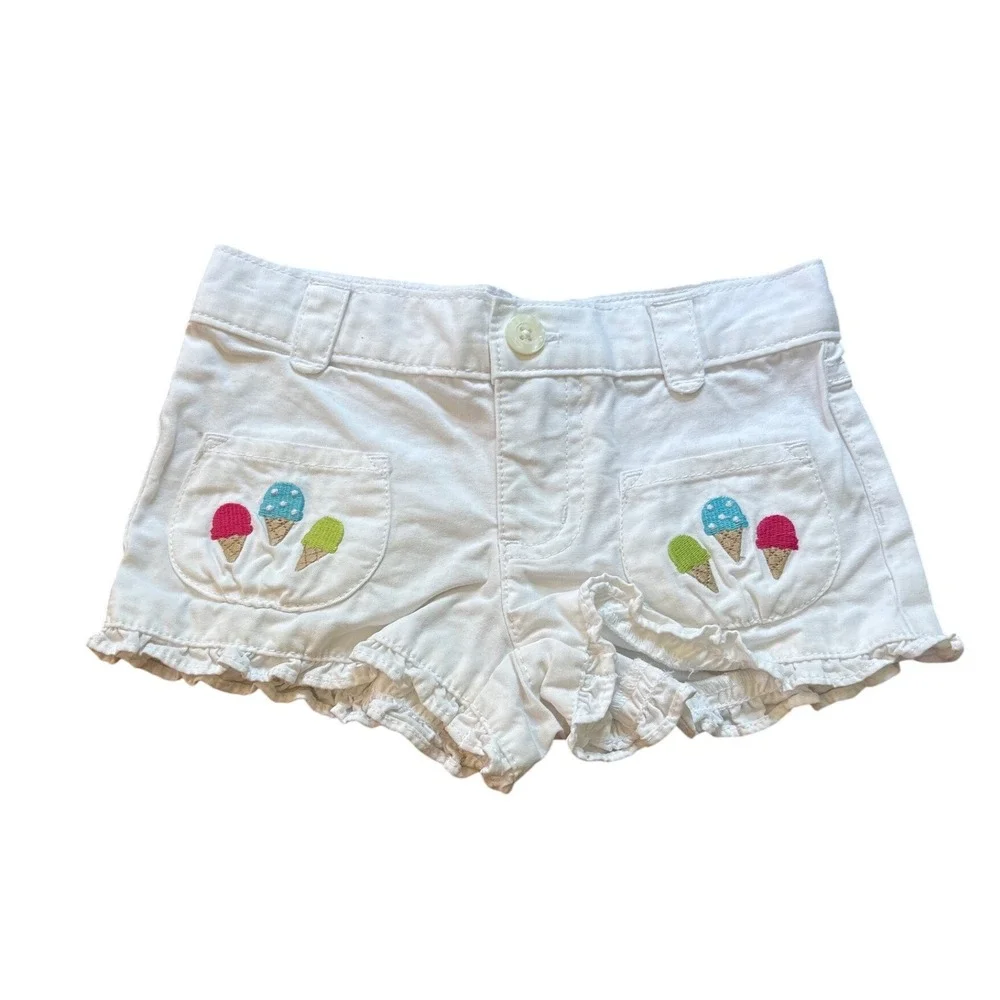 Gymboree‎ Shorts Kids White Ice Cream Cone Embroidered Ruffle Hem SIZE 3T